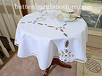 Tablecloth Round Topper 34 inches. Battenburg Lace Nicole. White